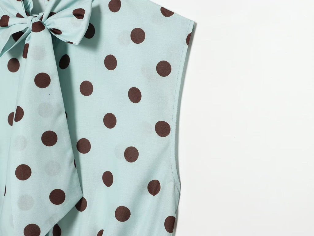 Women's polka dot bow sleeveless shirt