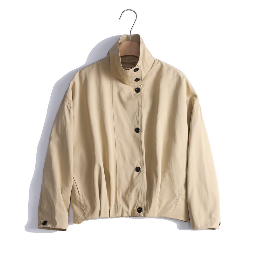 Women's casual pleated stand collar flying jacket Coat