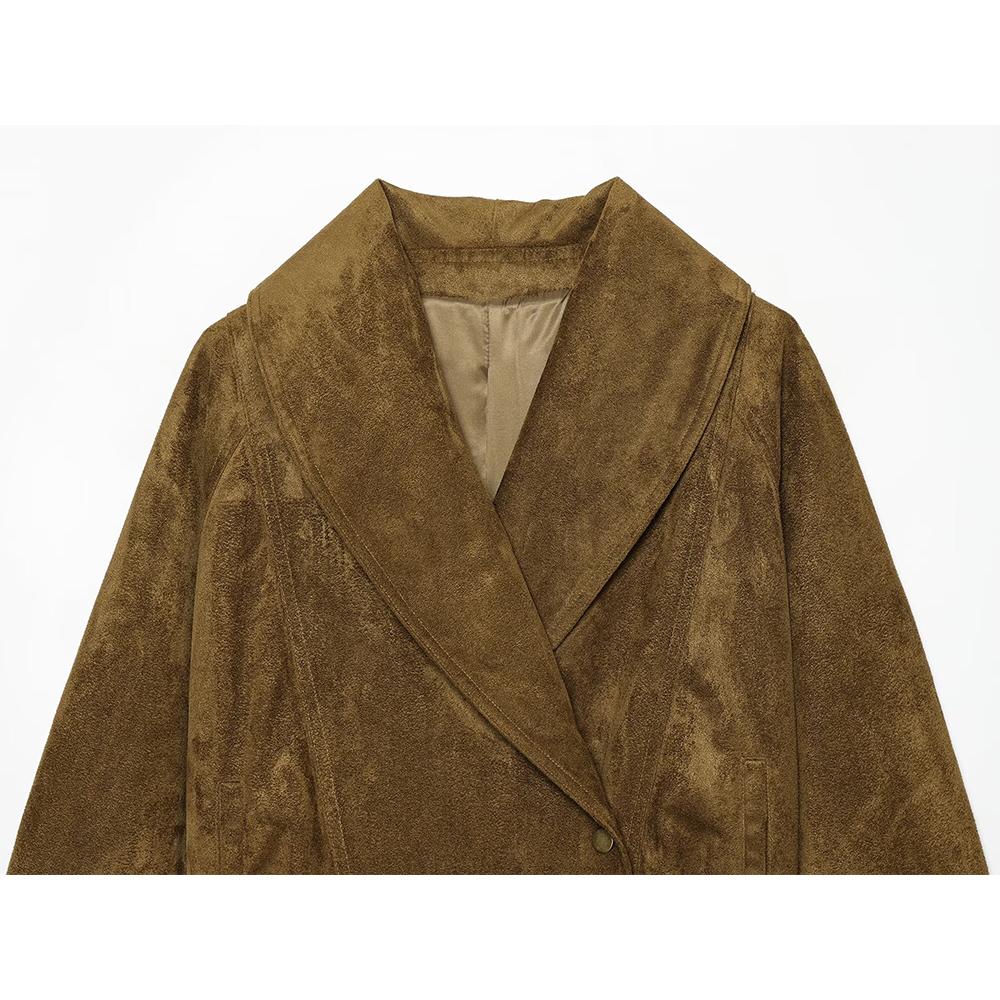 Women's long sleeved Lapel suede textured jacket Coat