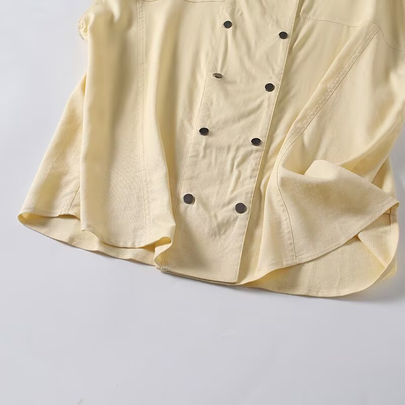 Women's casual linen blended stand collar shirt