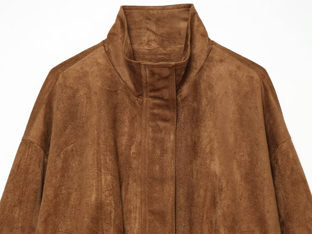 Women's suede textured stand collar jacket Coat