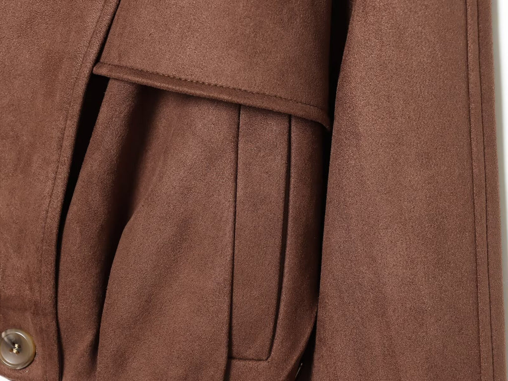 Women's suede texture short pleated Coat