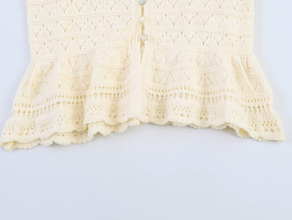 Women's round neck hollow knitted Coat