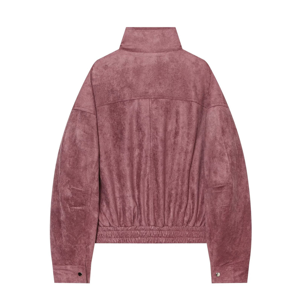 Women's standing collar leather effect pilot jacket Coat