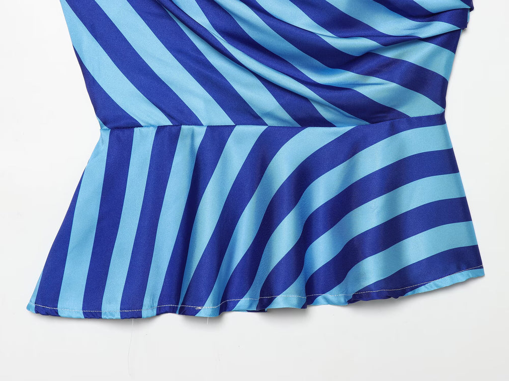 Women's asymmetrical striped single shoulder top