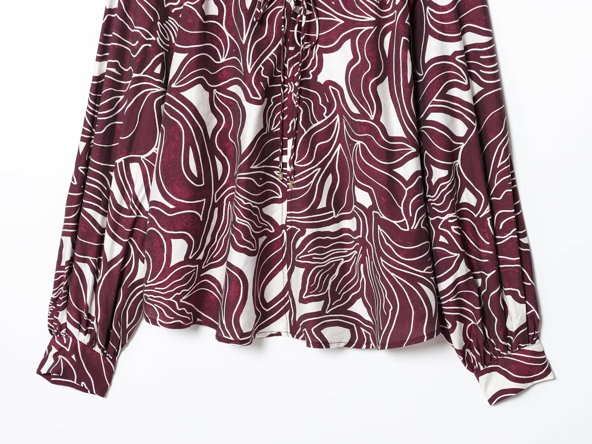 Women's new fashion lace up collar long sleeved printed shirts