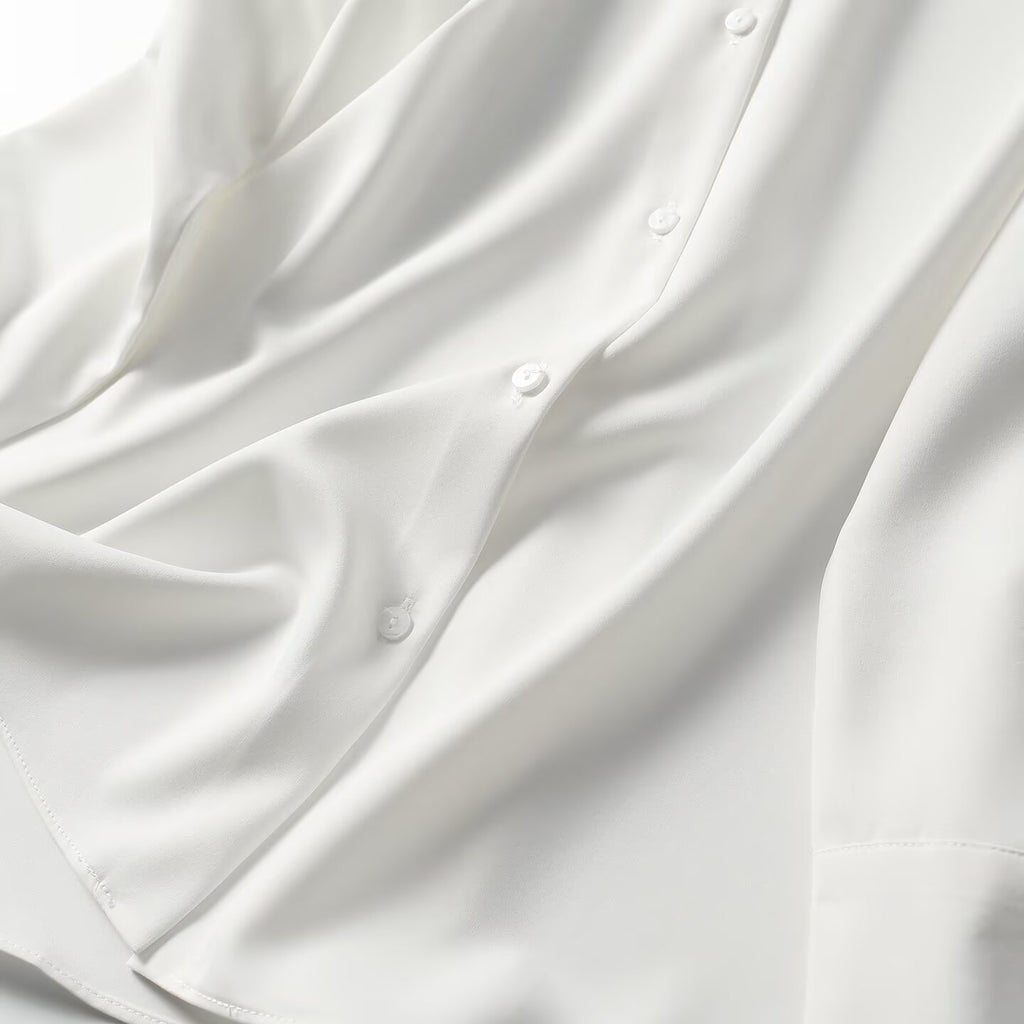 Women's loose satin textured long sleeved shirt
