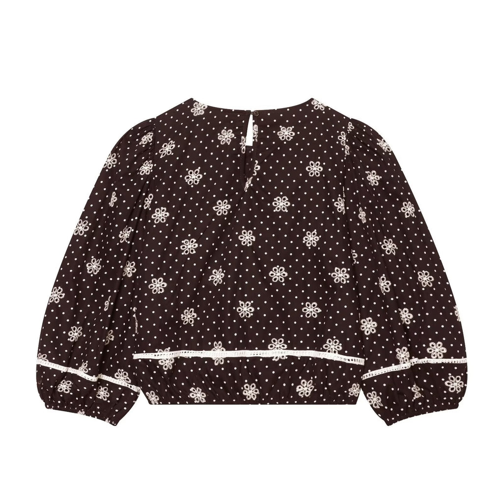 Women's hollowed out embroidered polka dot shirt