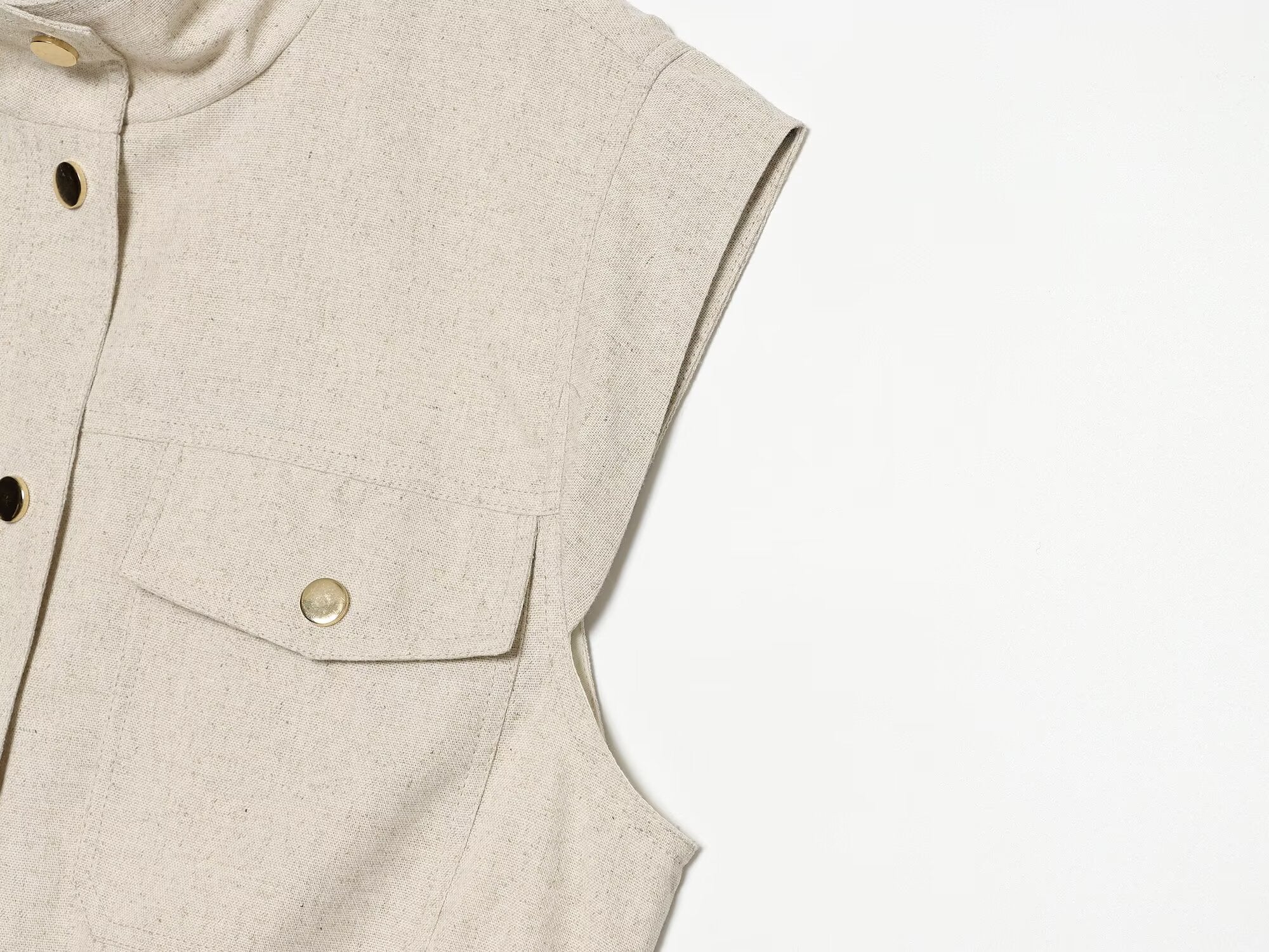 Women's pocket decoration linen blend vest