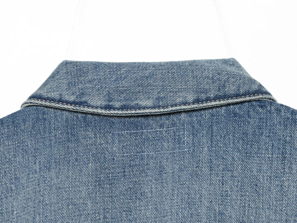 Women's short Lapel asymmetrical denim shirt