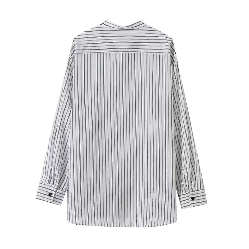 Women's 2026 loose stand collar striped shirt