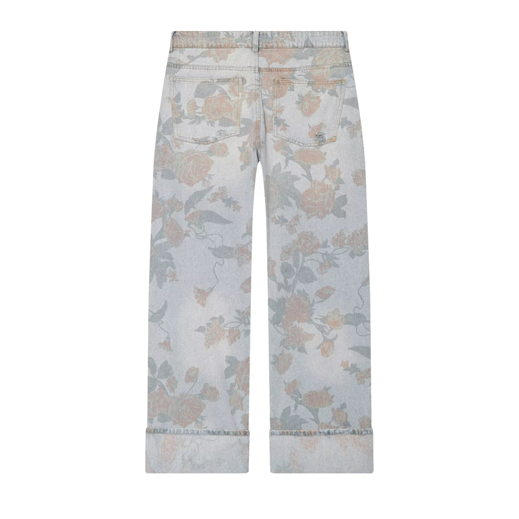 Women's printed low waisted loose jeans