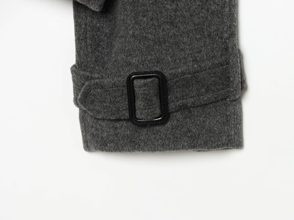 Women's standing collar double breasted woolen coat