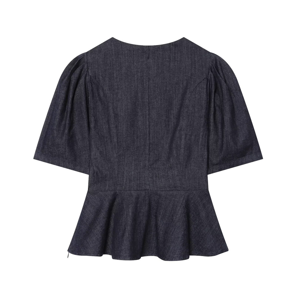 Women's short skirt style hem V-neck top