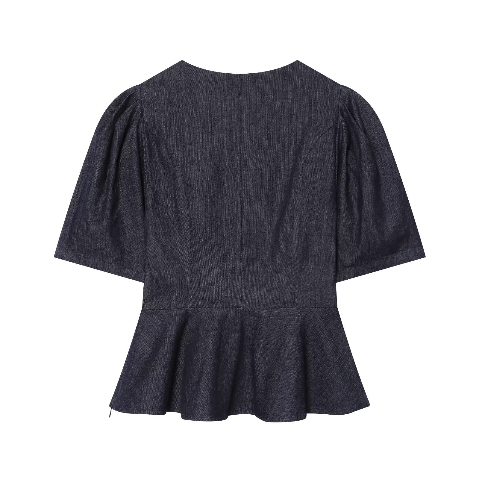 Women's short skirt style hem V-neck top