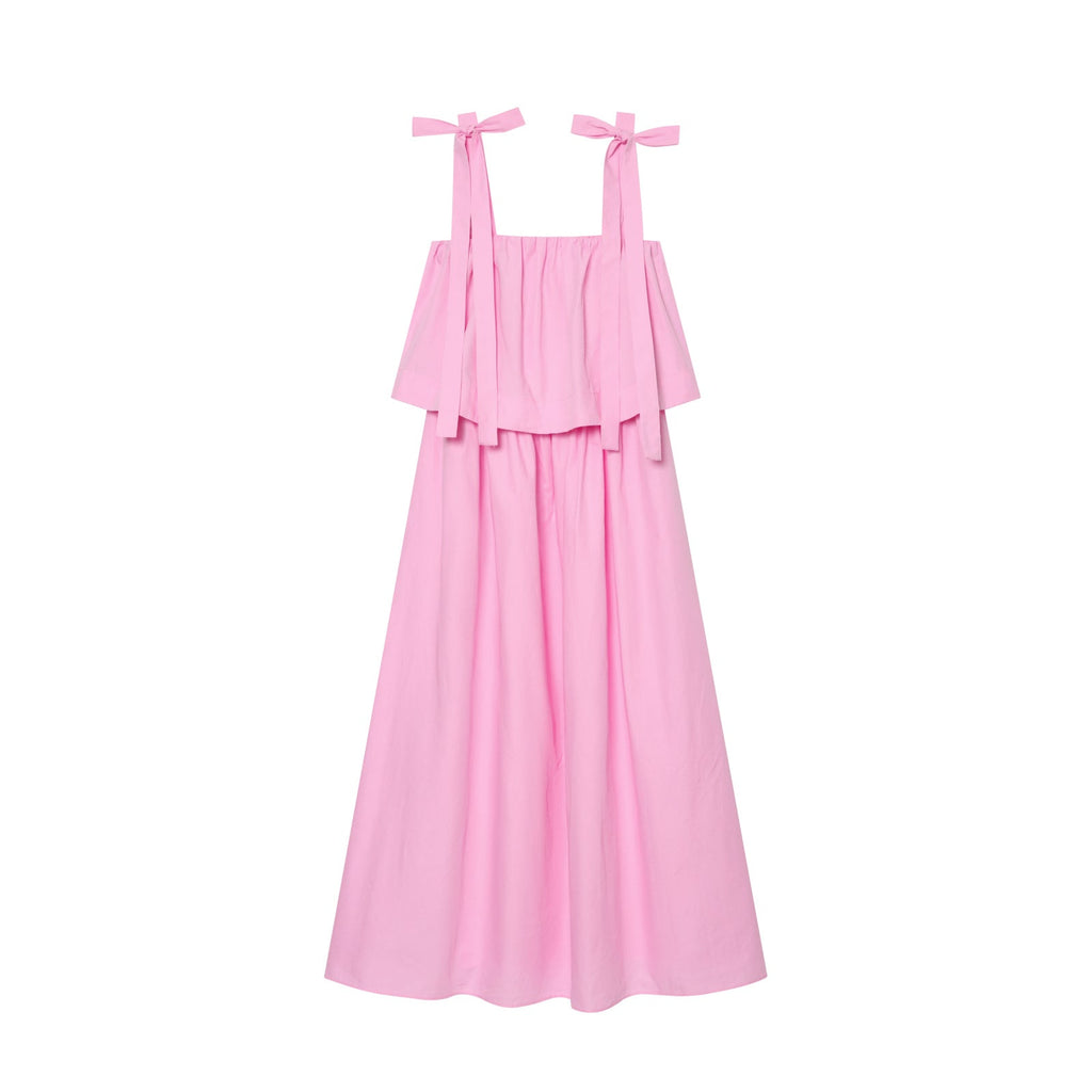 Women's bow decoration poplin MIDI dress