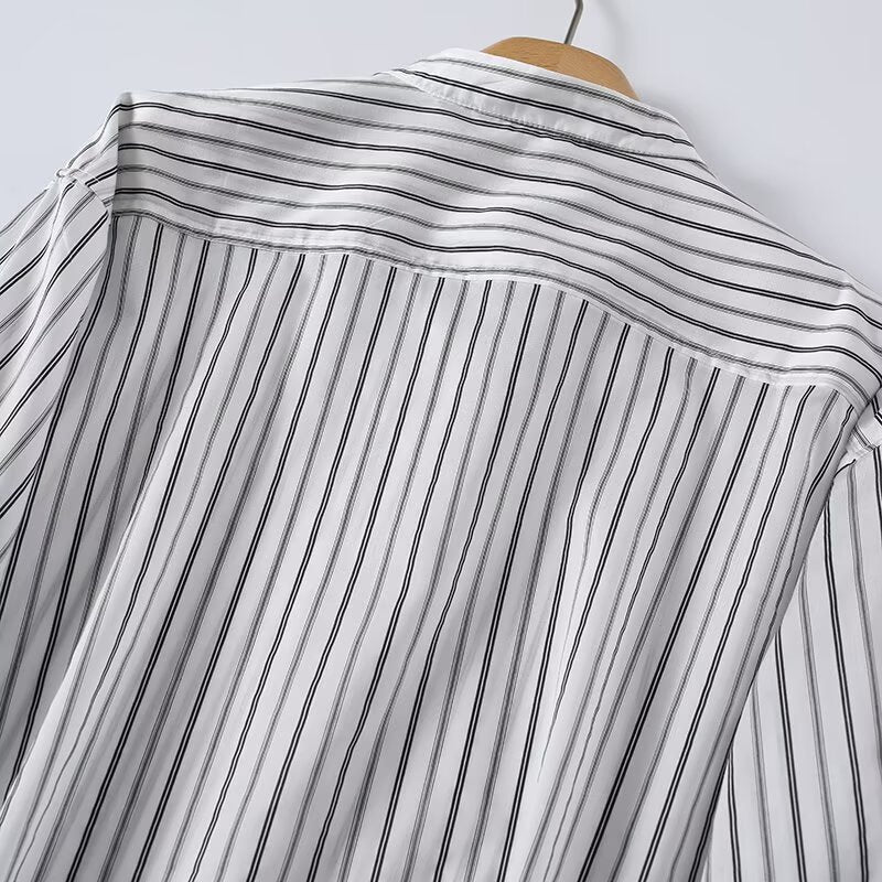 Women's 2026 loose stand collar striped shirt