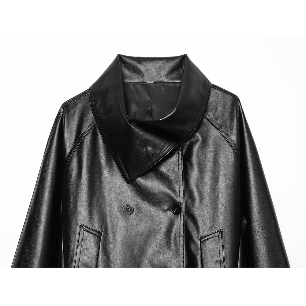 Women's retro double breasted faux leather jacket