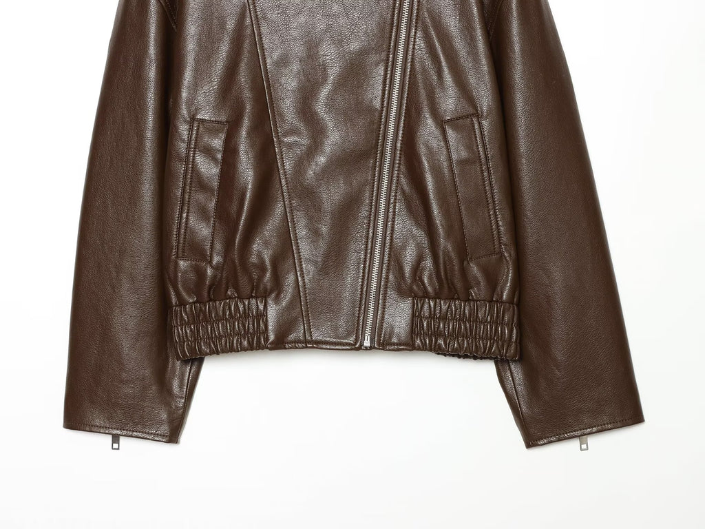 Women's large lapel imitation leather jacket Coat