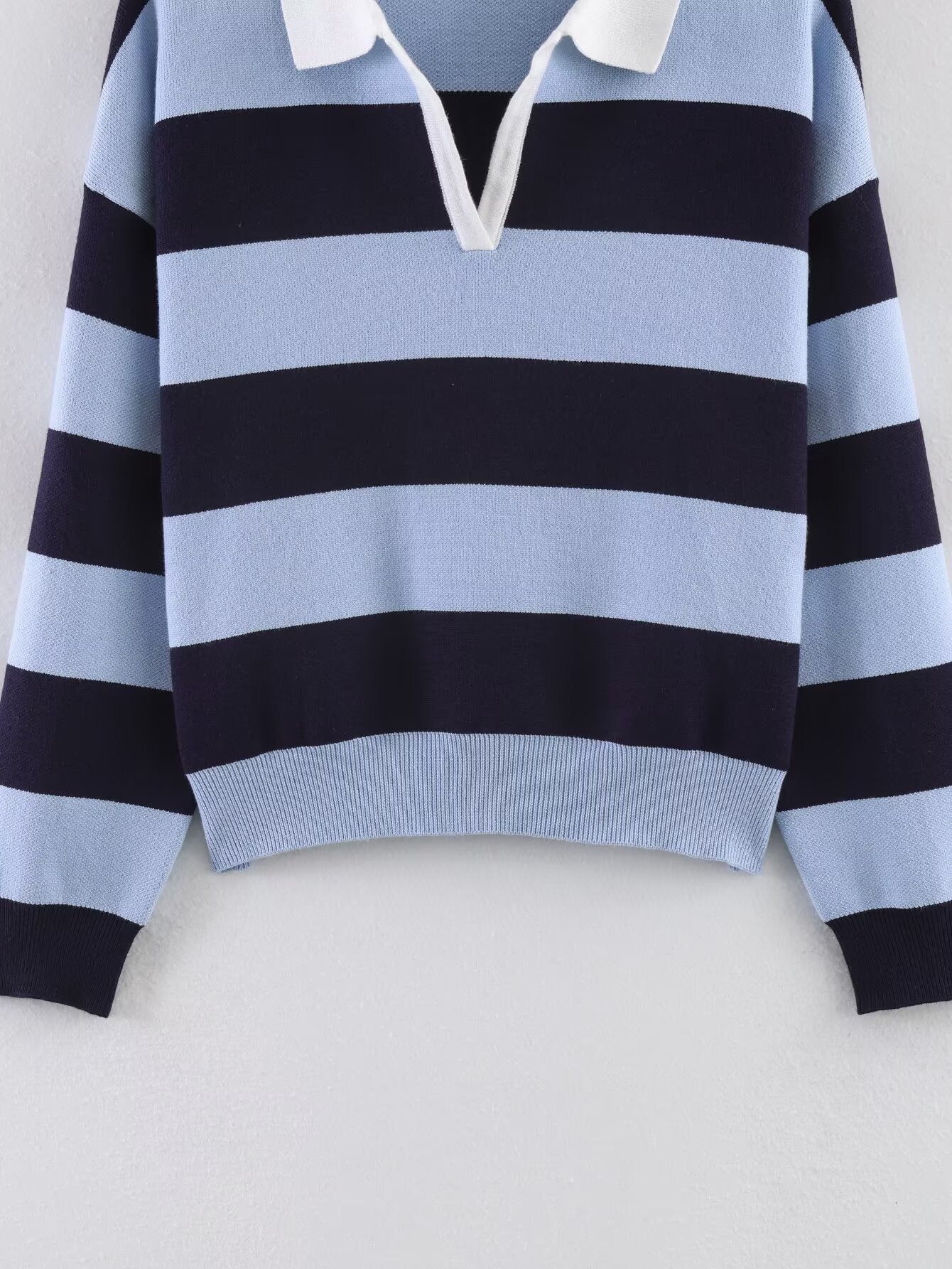 Women's striped polo shirt collar knit sweater