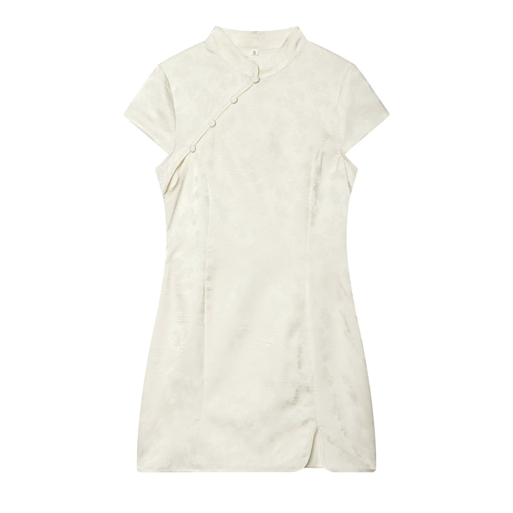 Women's standing collar jacquard mini dress