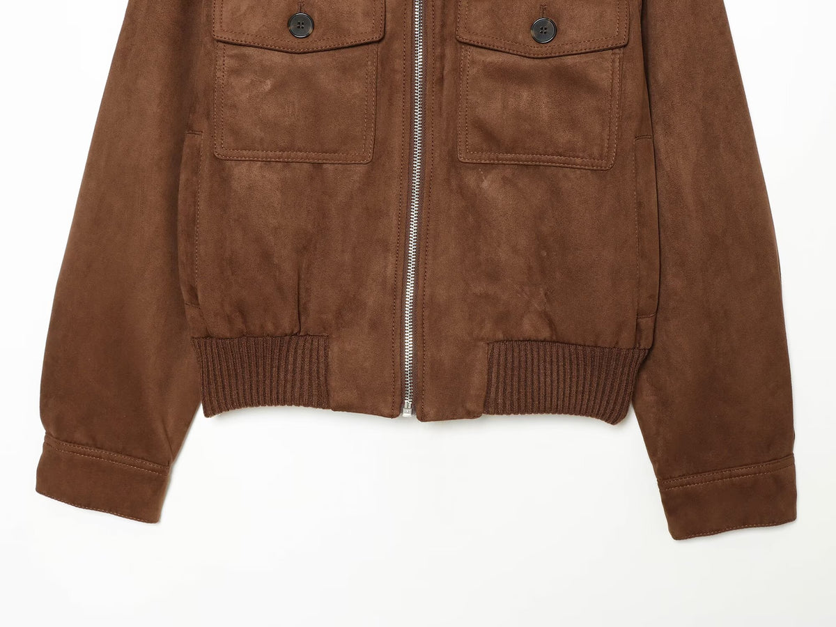 Women's suede textured ribbed collar jacket Coat