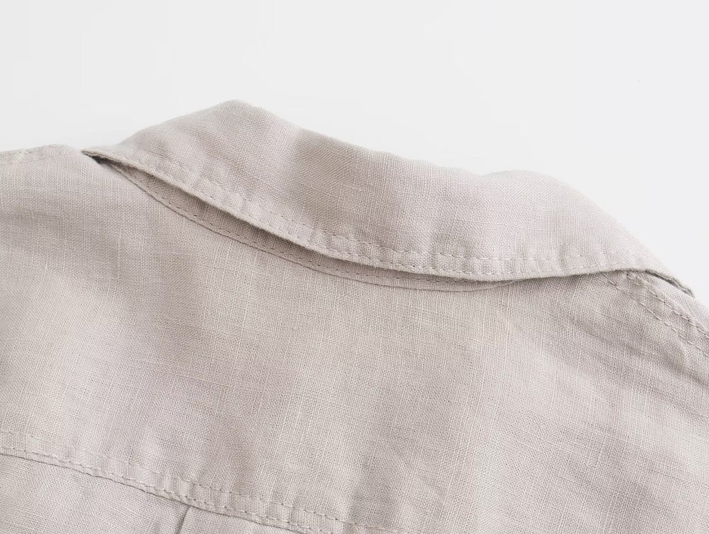 Women's casual linen blend asymmetrical shirt