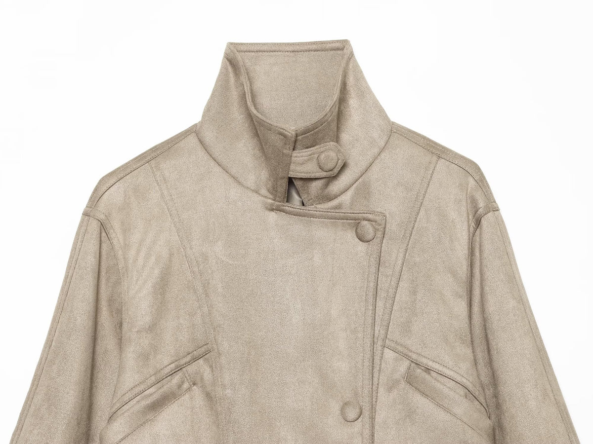 Women's with belt suede short slim jacket Coat