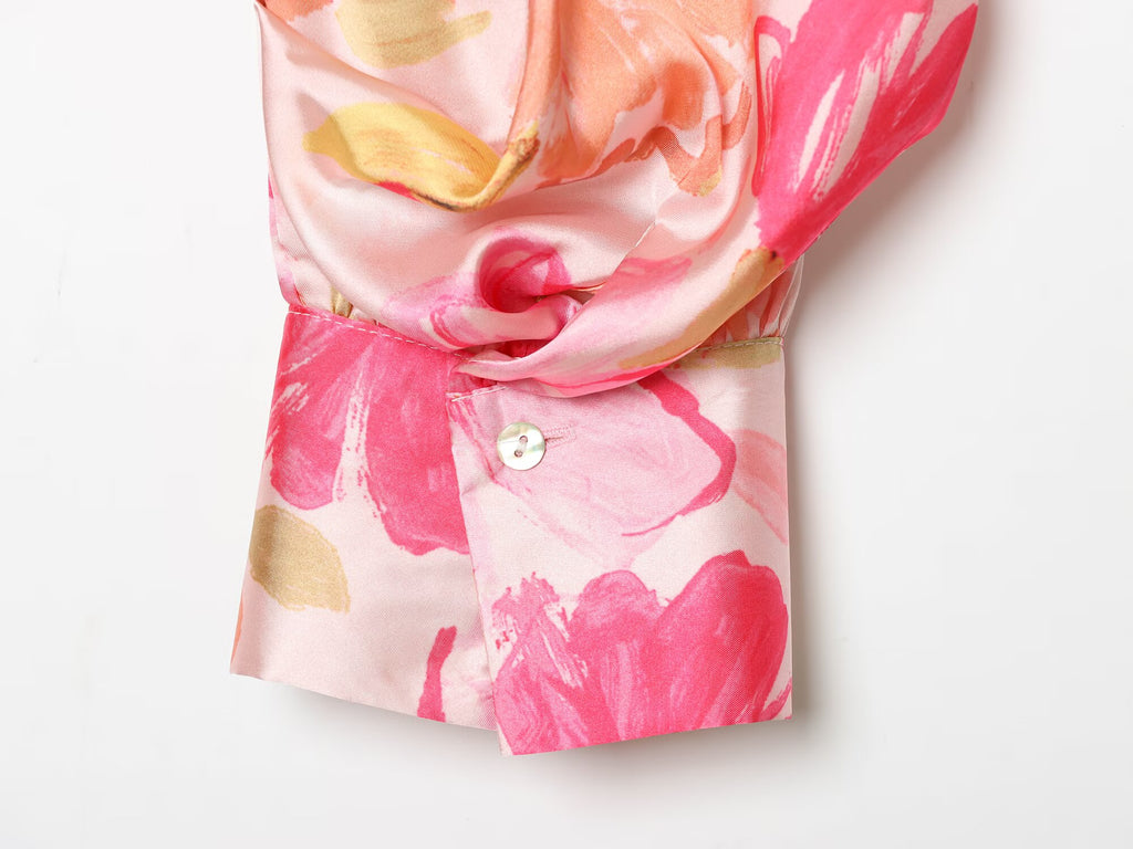 Women's satin textured floral printed shirt
