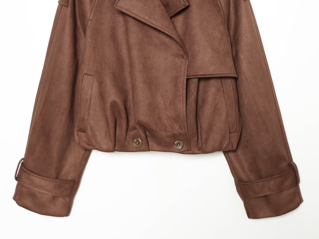 Women's suede texture short pleated Coat