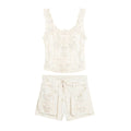 suit Women's 2 pieces embroidered vest style top+Shorts