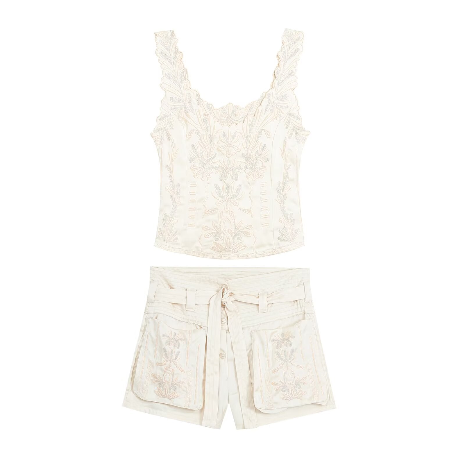 suit Women's 2 pieces embroidered vest style top+Shorts