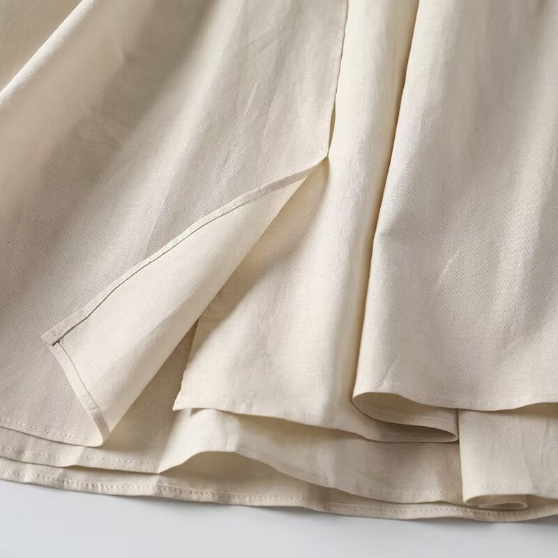 Women's solid linen blended MIDI dress