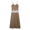 Women's lace patchwork suspender MIDI dress