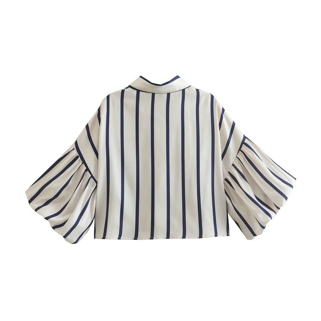 2026 Women's loose bubble sleeve printed shirt