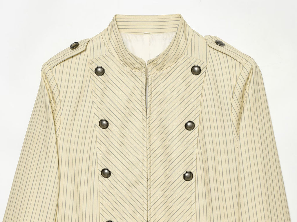 Women's striped double-breasted jacket coat