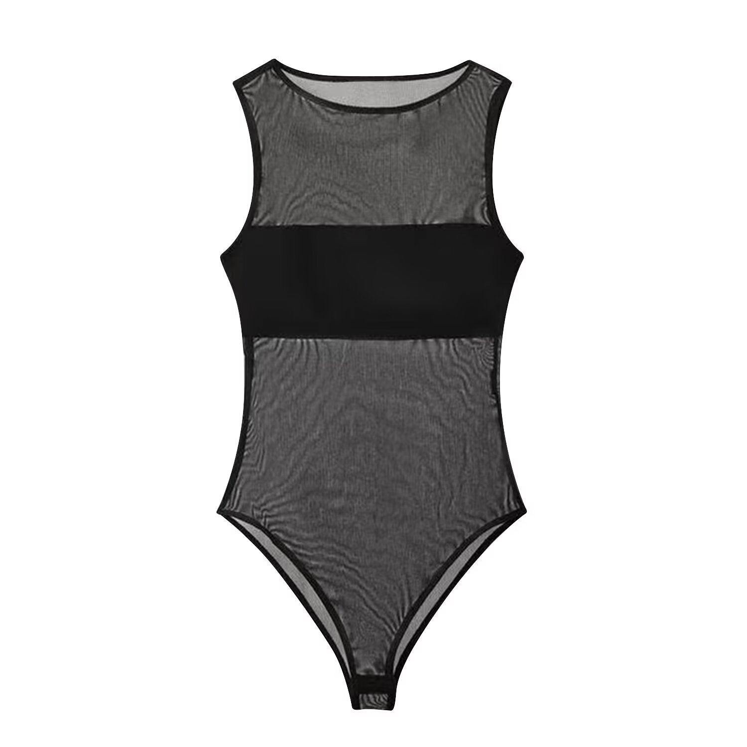 Women's sexy patchwork tulle bodysuit