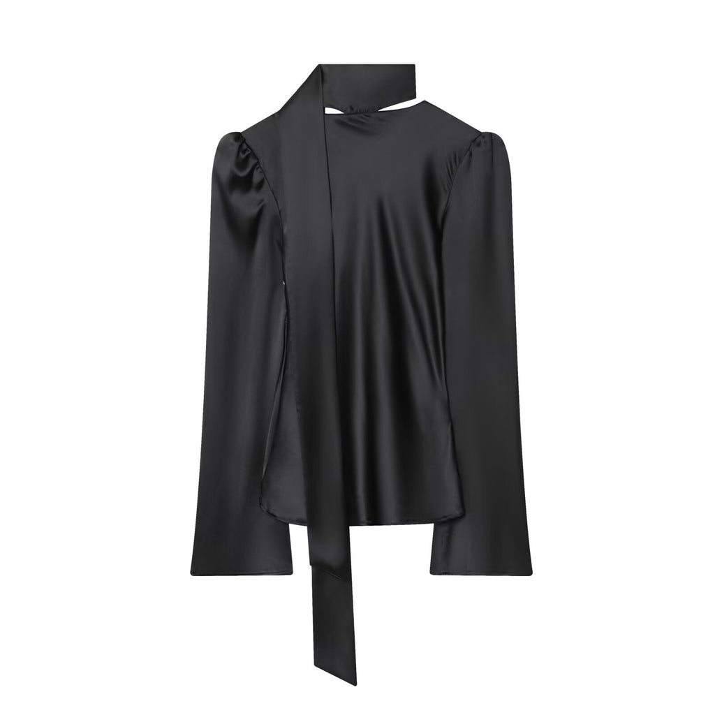 Women's scarf decoration V-neck satin textured shirt