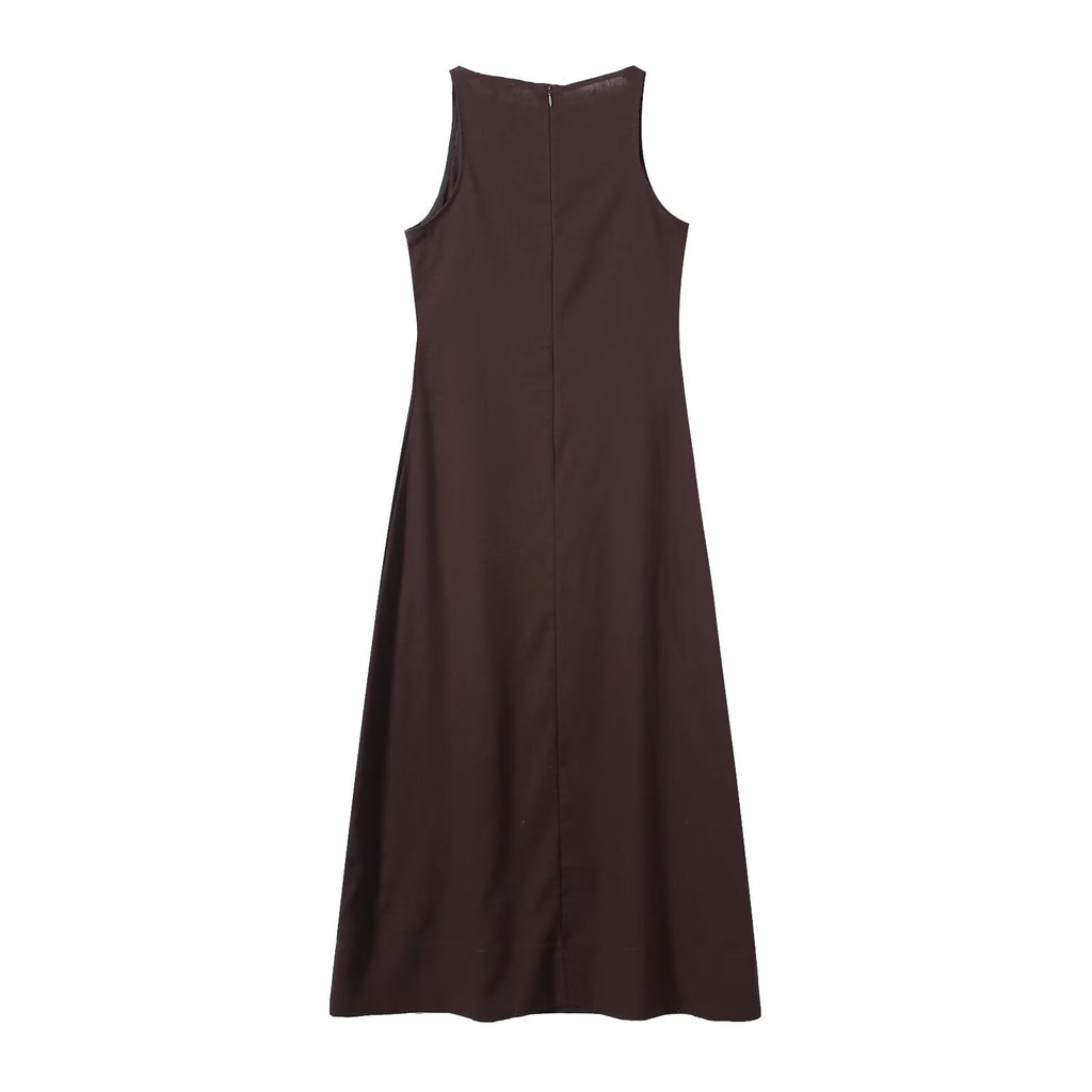 Women's slim linen blended MIDI dress