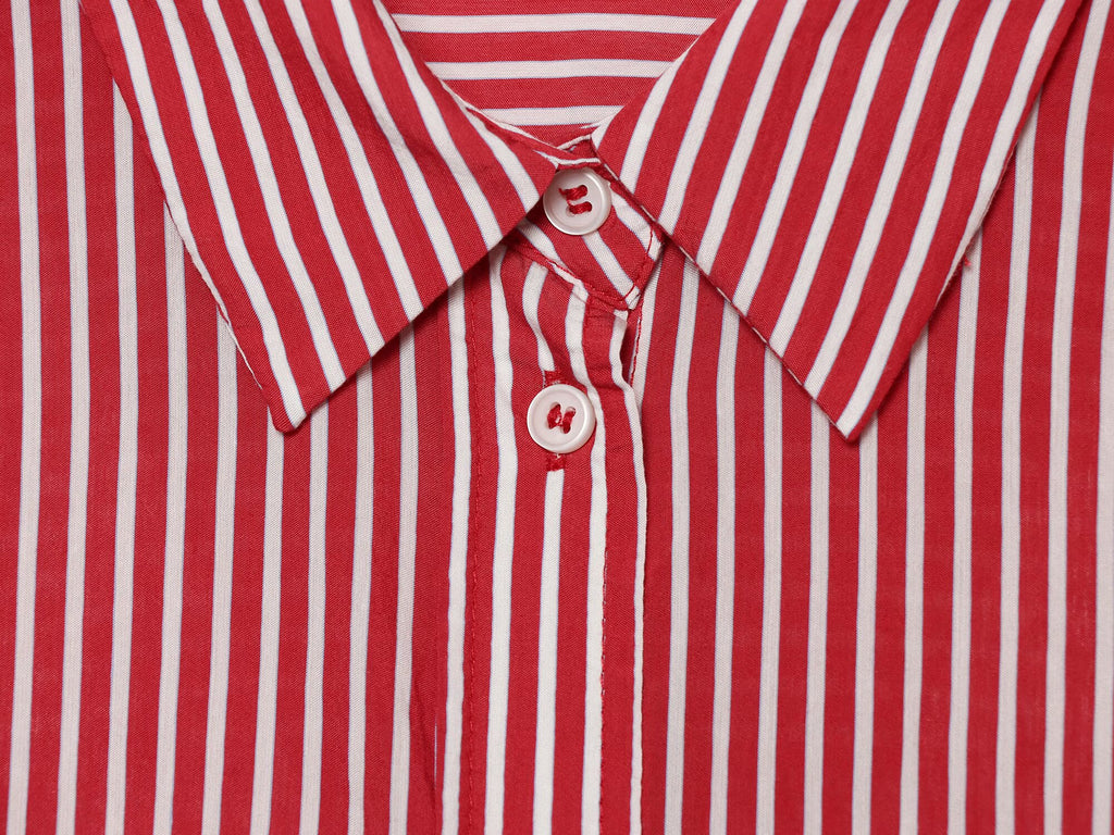 Women's patchwork cuffs loose striped shirt