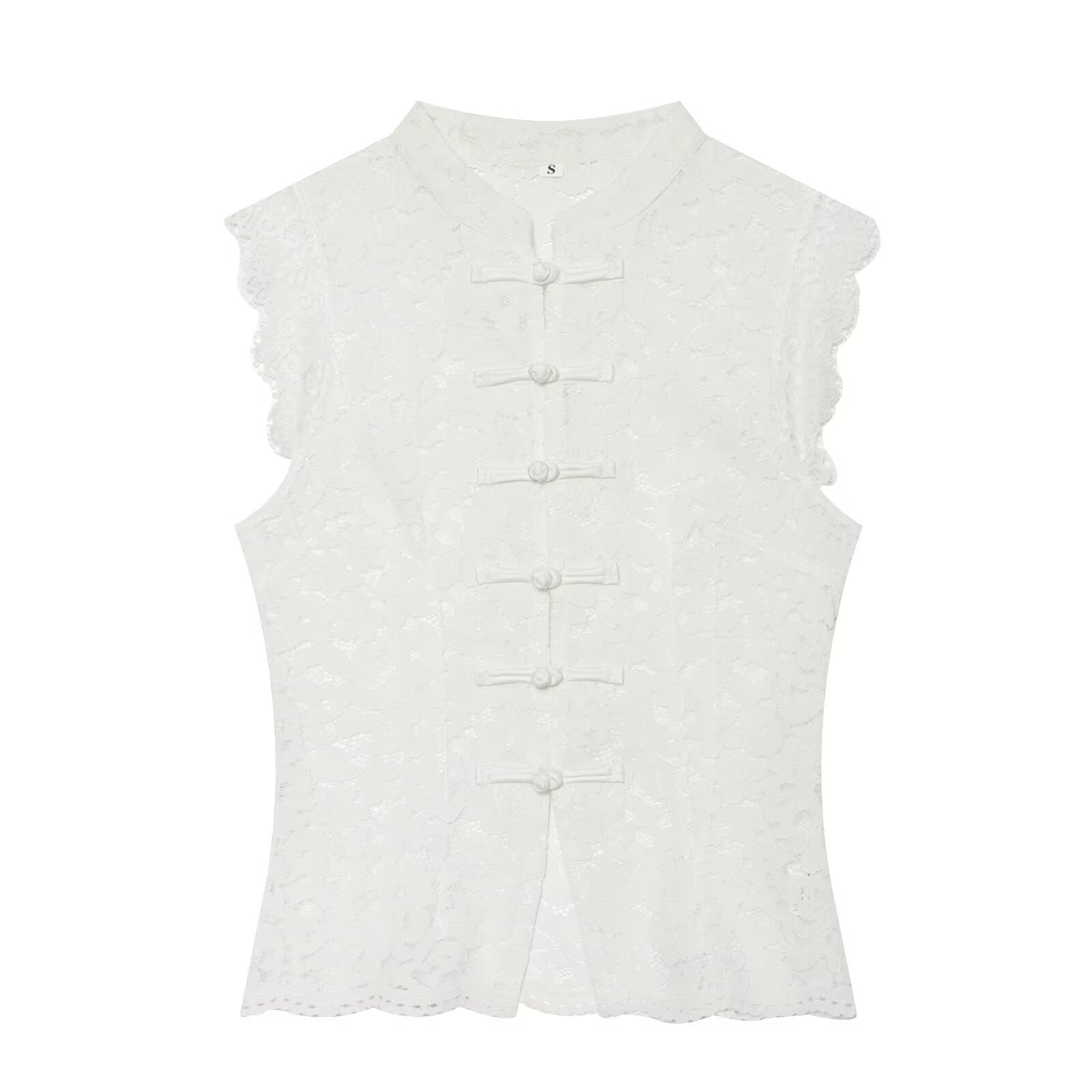 Women's lace hollow out buckle sleeveless vest