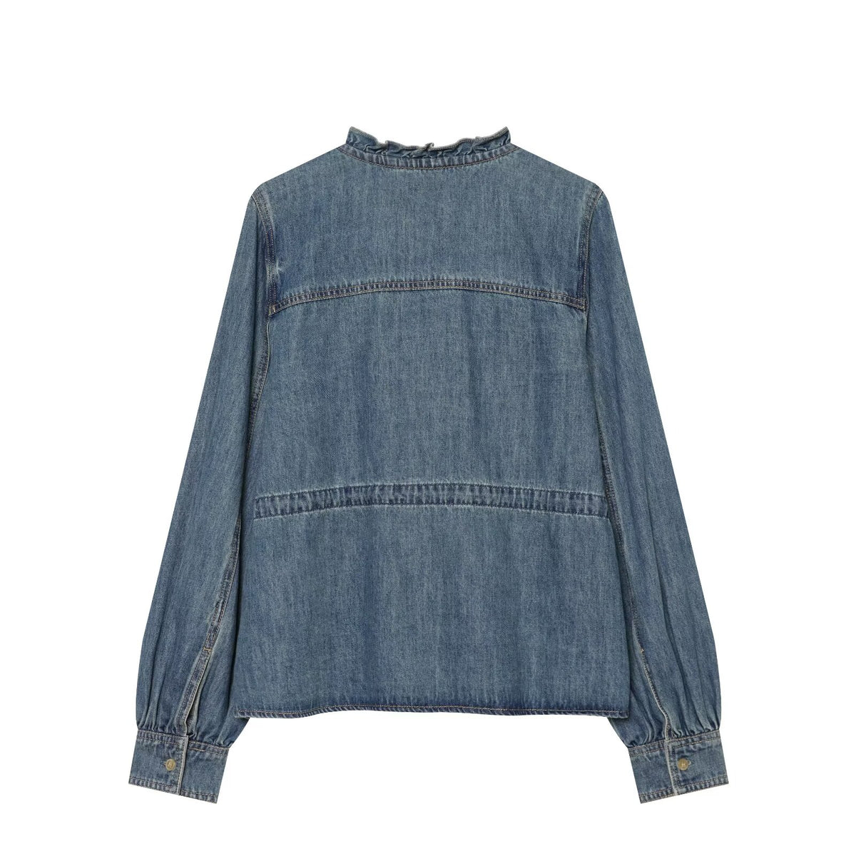 Women's ruffled waistband decorative denim shirt