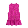 Women's short skirt style hemline hollowed out embroidery top