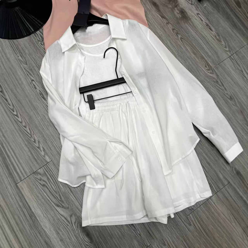 Women's New Shirt+Vest+Shorts Sunscreen Leisure Suit Set of Three