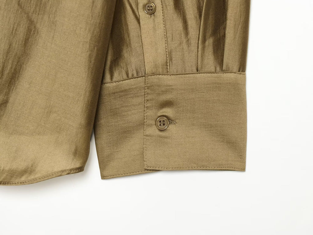 Women's loose satin textured casual shirt