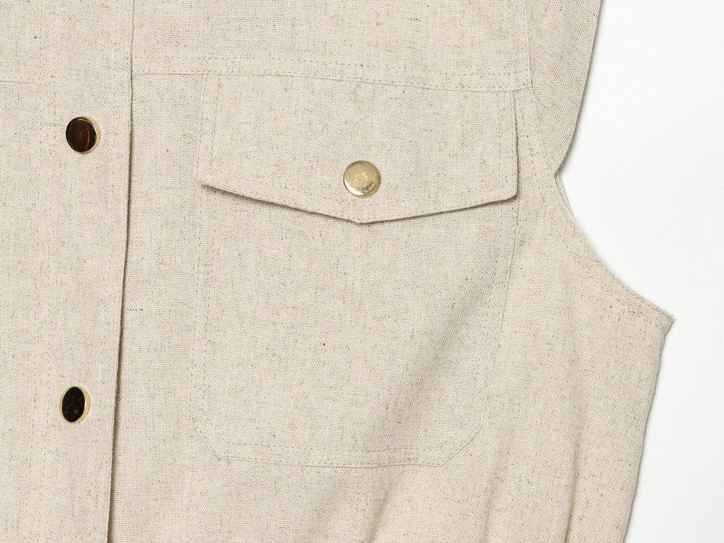 Women's pocket decoration linen blend vest