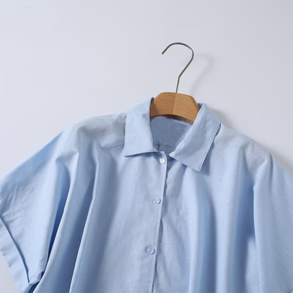 Women's casual linen blend short sleeved shirt