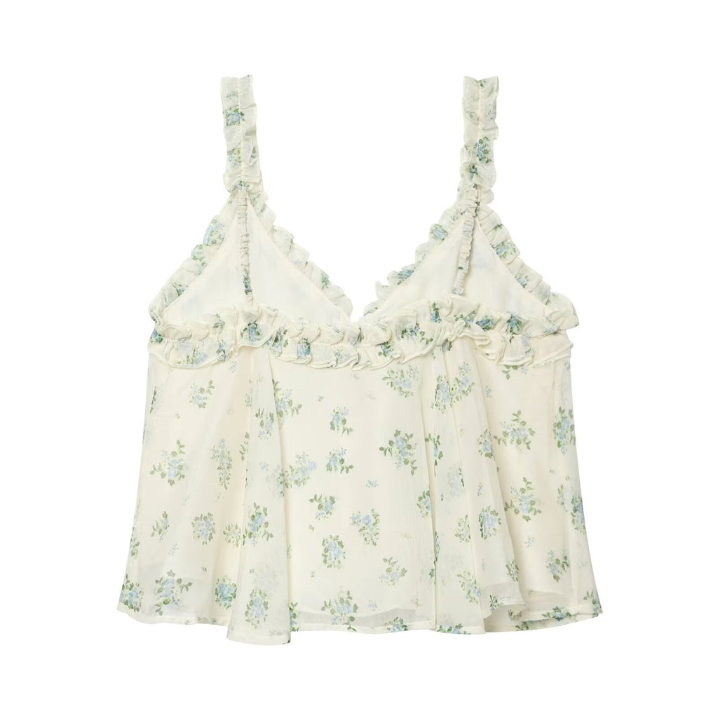 suit Women's 2 pieces chiffon floral A-line MIDI skirt+floral top