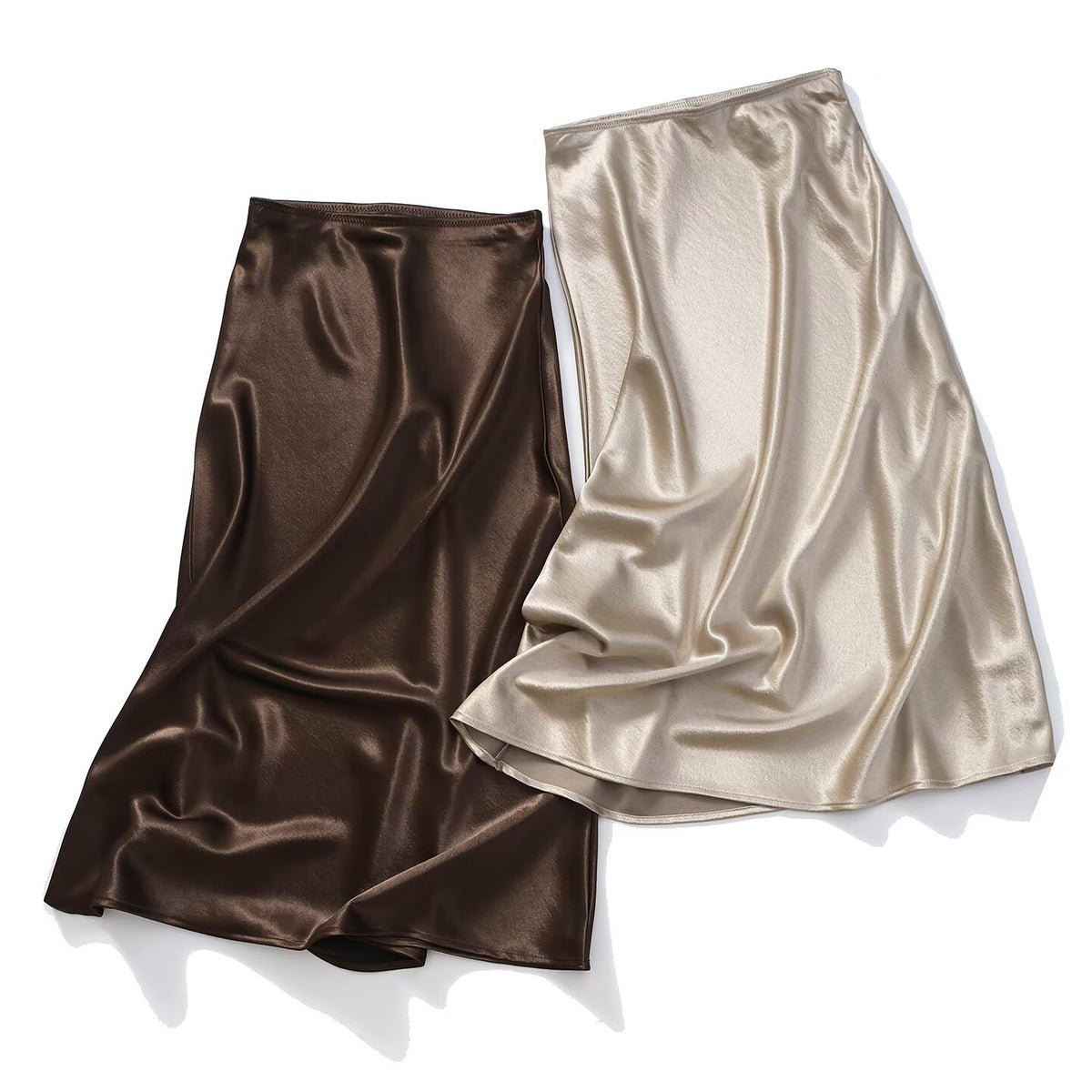 Women's slim satin texture A-line MIDI skirt
