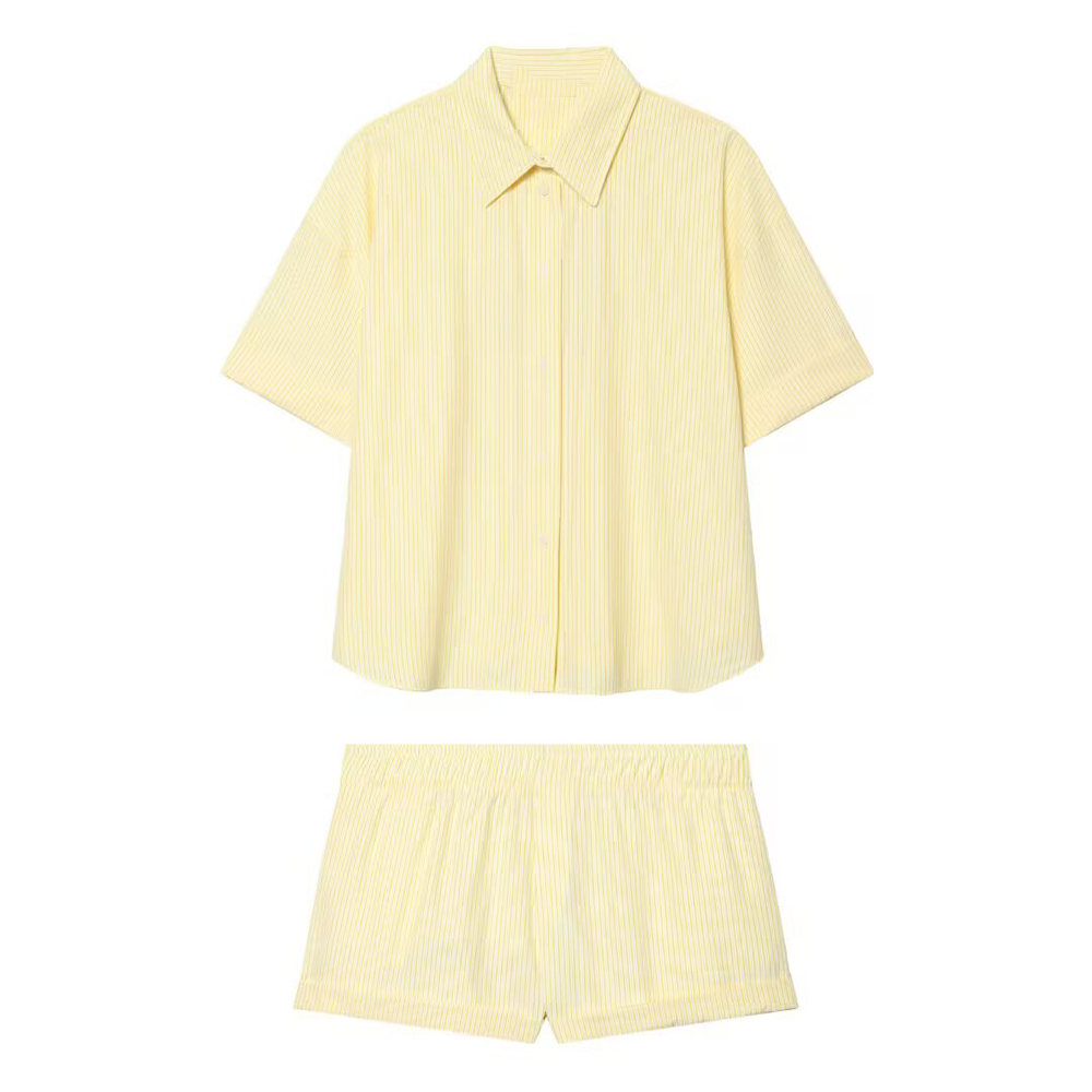 suit Women's 2 pieces loose striped poplin loose shirt+Shorts
